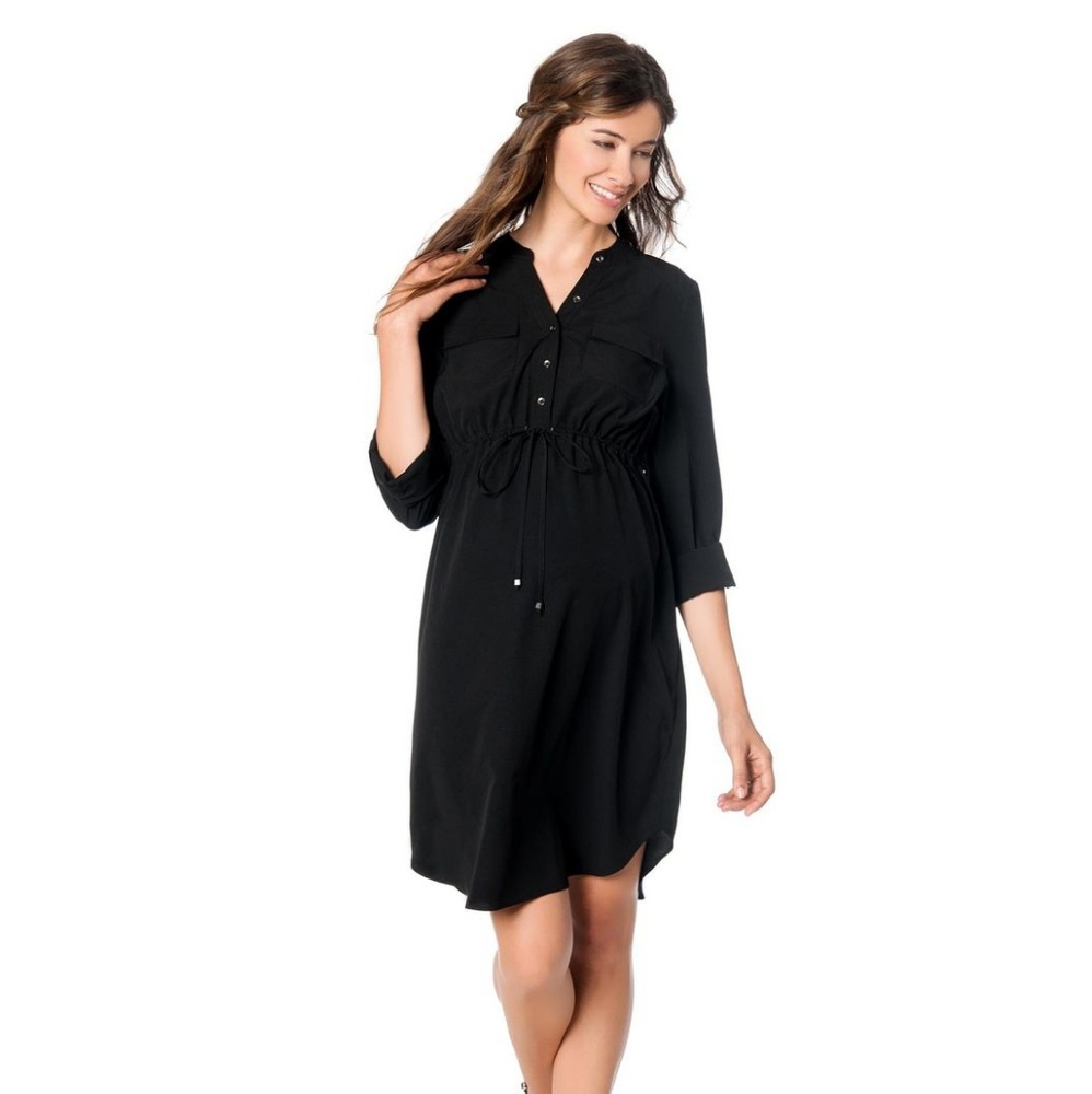 Roll-sleeve Maternity Shirt Dress | Motherhood